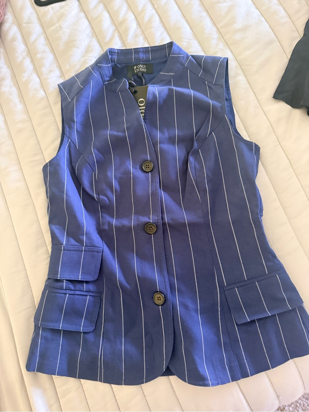 Only Sleeveless Pinstripe Blazer Vest in Blue